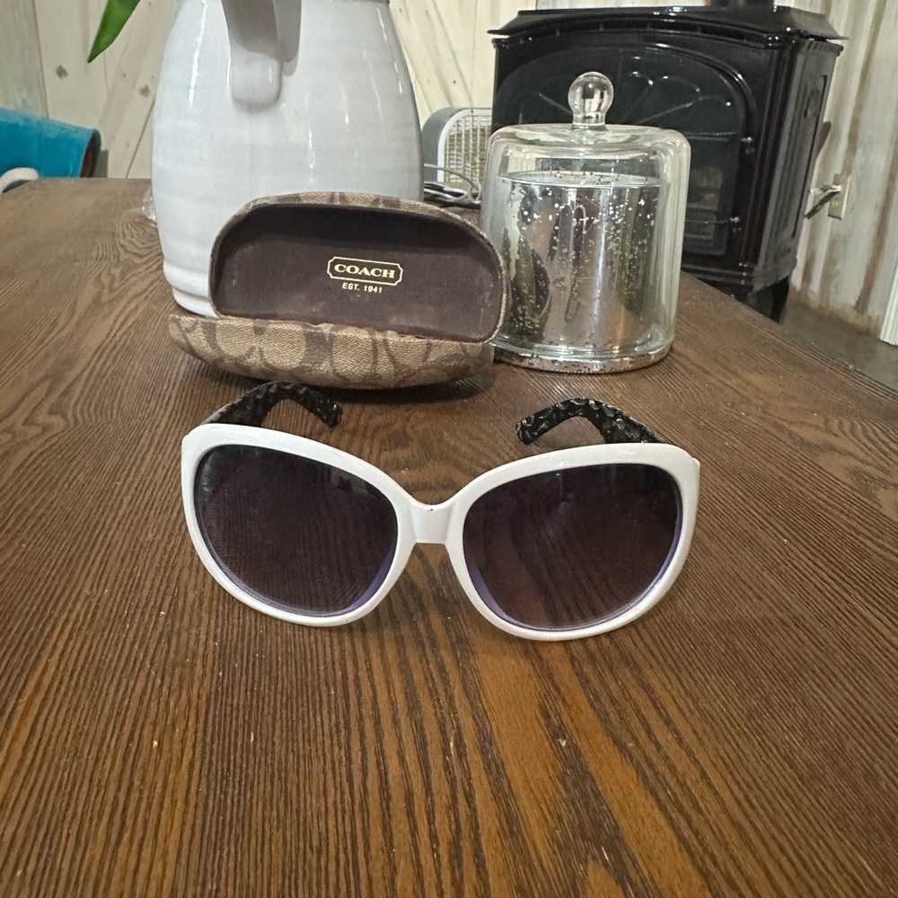 Coach White Sunglasses with Dark Lenses